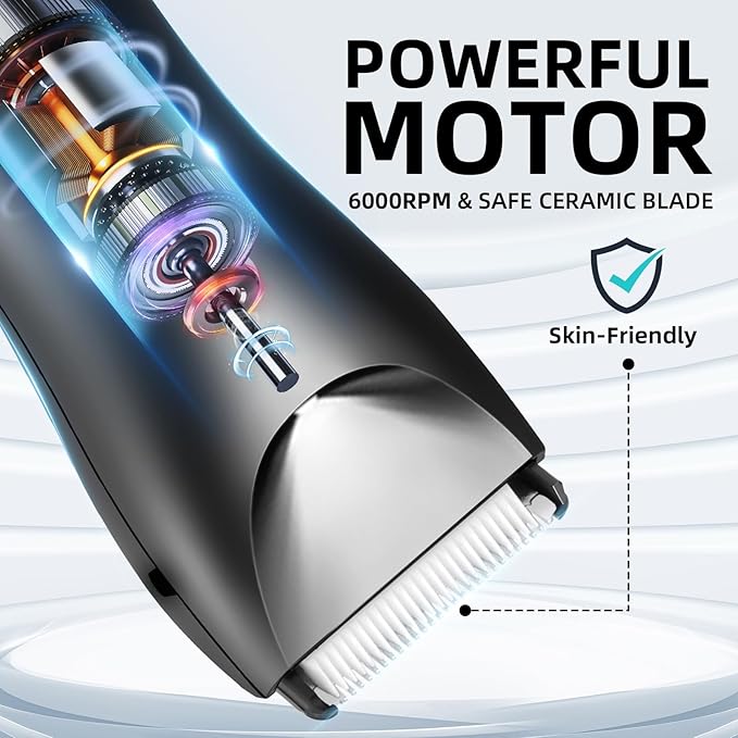 Men Body Hair Trimmers,Electric LCD Battery Indicator Safe Blade Waterproof Groin Hair Shavers Male Painless Wet and Dry Quiet Hygiene Razor with Standing Charging SMT033 Black