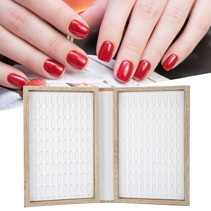 180 Colors Nail Color Display Book - Wood Nail Gel Polish Display Book False Nail Tip Display Board Reusable Nail Practice Design Board Nail Color Swatches Color Design Chart Card (01)