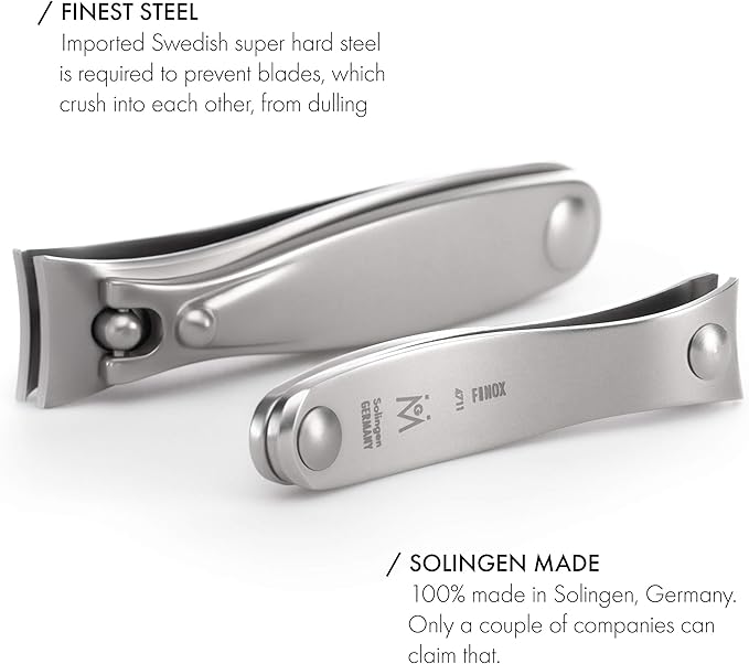 GERMANIKURE Nail Clipper and Glass Nail File Set in Black Leather Case - Made in Solingen Germany of FINOX Stainless Steel, Glass Nail Care Supplies Made in Czech Republic