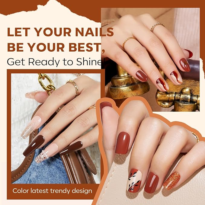 modelones Gel Nail Polish Set, 6 PCS Neutral Nude Brown Gel Polish Gold Glitter Nail Gel Polish Soak OFF LED Nail Art Gel Kit Manicure Salon DIY Nails Gift