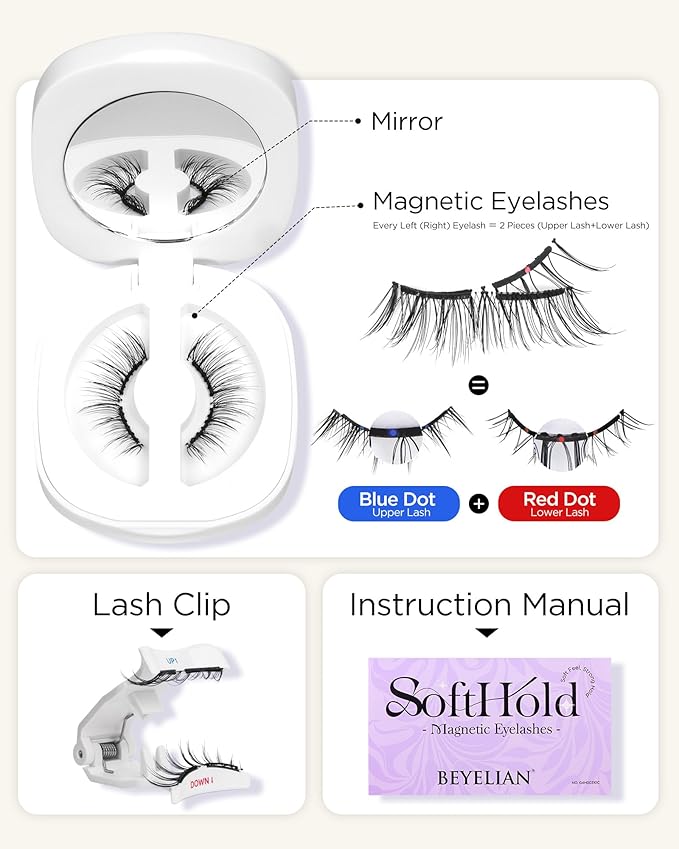 BEYELIAN Soft Magnetic Eyelashes, Reusable Magnetic Lashes with Applicator Natural Look No Glue Needed Comfortable & Secure Fit for All-Day Wear (1 Pair,SME01)