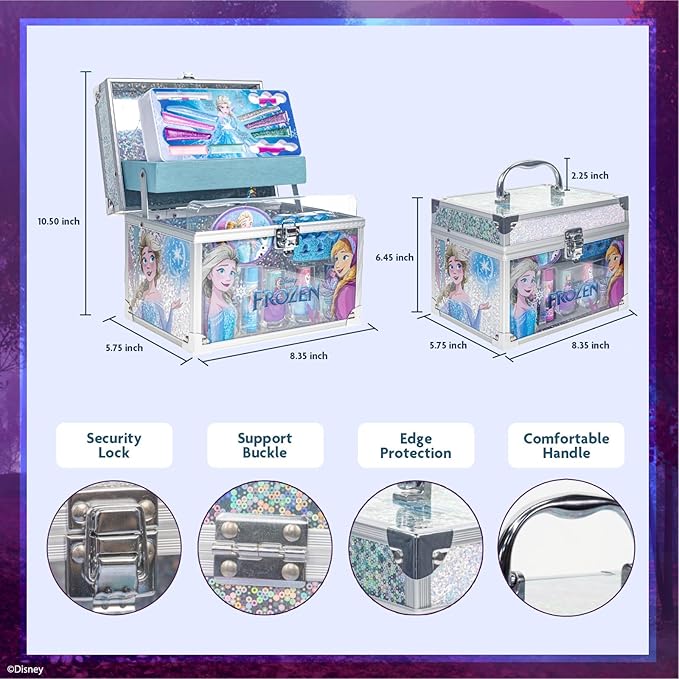 Frozen Train Case Beauty Set, Kids Makeup Kit for Girls, Real Washable Makeup Set, Play Makeup, Party Favor, Birthday, Ages 3 4 5 6 7 8 9 10 11 12 by Townley Girl