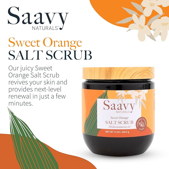 Savvy Naturals Sweet Orange Scrub Pack - Invigorating Orange Scented Salt Scrub Body Exfoliator, Vegan Body Care Gift Set