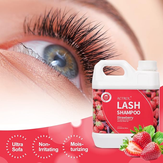 Eyelash Extension Cleanser Strawberry 2L Natural Lash Extension Shampoo Professional Eyelid Foaming Cleanser Paraben & Sulfate Free Non-lrritating with Salon and Home Care
