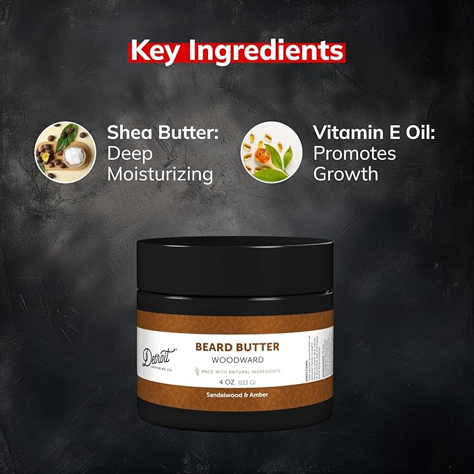 Detroit Grooming Co. Beard Butter for Men | Softens, Thickens & Hydrates with Safflower Oil & Shea Butter | Woodward Scent, 4oz