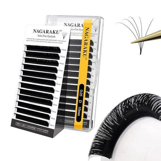 NAGARAKU Easy Fan Eyelash Extensions Volume Lash 0.05 D curl 10mm Rapid Blooming Faux Mink Cluster For Beginners Soft Professional Lash Supplies