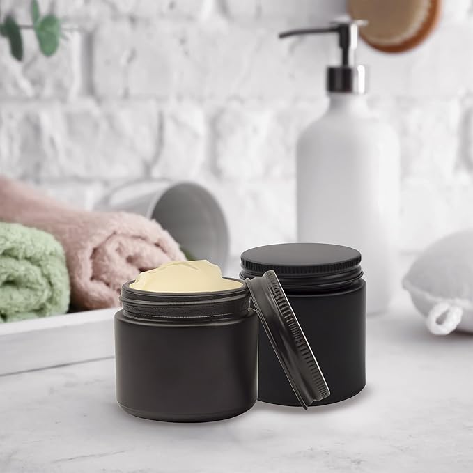 Cornucopia 4oz Black Coated Glass Jars (12-Pack); Cosmetic Jars with Black Metal Lids and Black Matte Exterior, 4-Ounce