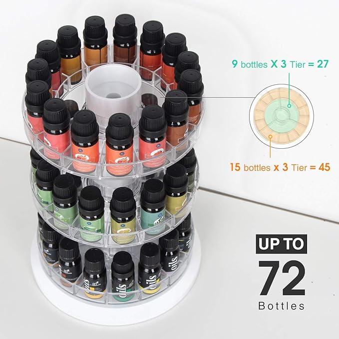 J JACKCUBE DESIGN Rotating Essential Oil Display Stand Spinning Rack for 45 Bottles(up to 72) Organizer 3 Tier Storage Holder -MK505B (3 Tier)