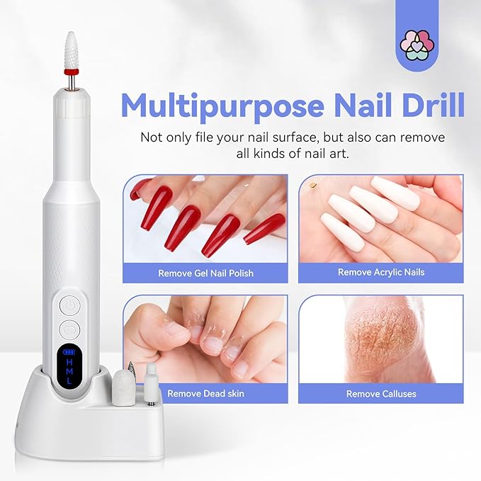 SAVILAND Electric Nail File: 2024 Flawless White Nail Drill PRO&Portable with12 Basic Nail Drill Bits| Nail Art Faster Removal，Light Weight &Friendy Nail Supplies&Exquisite Lover Gifts