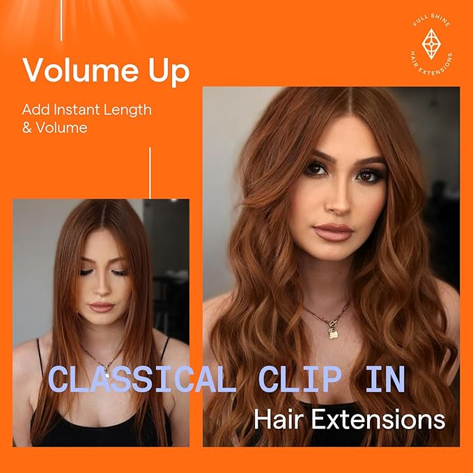 Full Shine Copper Brown Clip in Extensions Straight Invisible Clip in Hair Extensions Human Hair for Women Copper Brown Human Hair Extensions Natural Thick Ends 12 Inch 7 Pcs