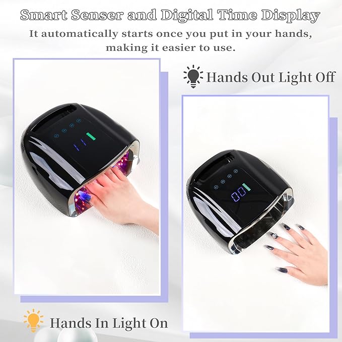 96W Rechargeable UV Nail Lamp, Cordless UV Light for Nails with LCD Display Auto Sensor, 4 Timer Setting and Smart Sensor Portable Nail Dryer, Nail Curing Light with Removable Bottom (Black)