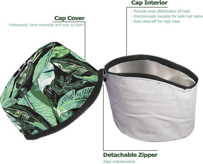 VICARKO Hair Steamer Thermal Heat Cap Deep Conditioning Natural Black Hair Scalp Treatment Spa Hot Head Care Electric for Home Use Leaf Print