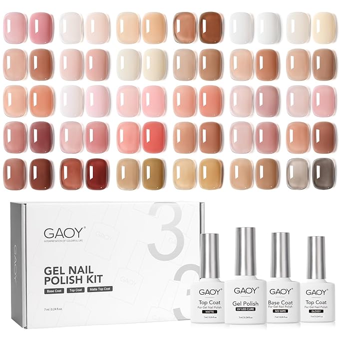 GAOY Jelly Gel Nail Polish Set, 33Pcs Sheer Pink Nude Gel Polish Kit with Glossy & Matte Top Coat and Base Coat for Nail Art DIY at Home, Blush Nude