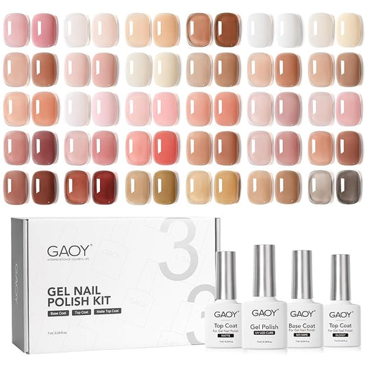 GAOY Jelly Gel Nail Polish Set, 33Pcs Sheer Pink Nude Gel Polish Kit with Glossy & Matte Top Coat and Base Coat for Nail Art DIY at Home, Blush Nude
