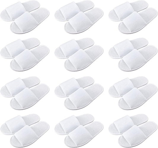 12 Pairs House Slippers for Guests Disposable Open Toe Spa Slippers Bulk for Wedding Party Unisex