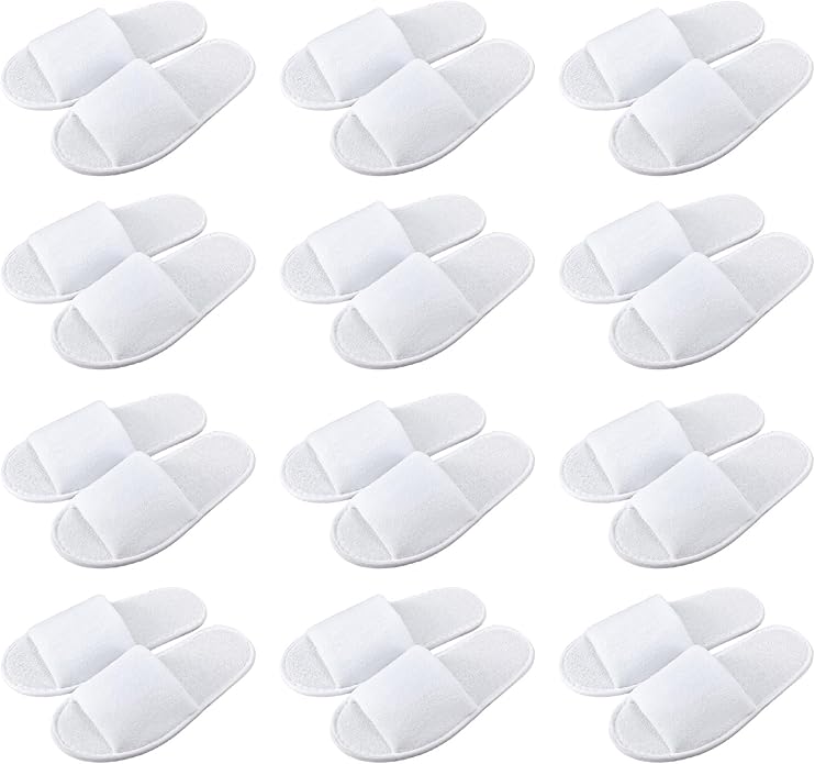 12 Pairs House Slippers for Guests Disposable Open Toe Spa Slippers Bulk for Wedding Party Unisex