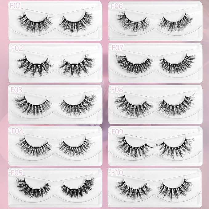 FARRED Wholesale Fluffy Dramatic Bulk Lashes Mix 10 Styles 10 pairs Pack Individual Box 10-18mm Volume Faux Mink Eyelash Thick 8D Fake Lash Short Natural Look Eyelashes (style i-10 pairs)