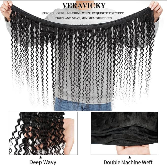 Deep Wave Human Hair Bundle Brazilian Virgin Hair 30 inch Deep Wave 1 Bundle 100% Unprocessed Natural Black Color Double Weft for Black Women