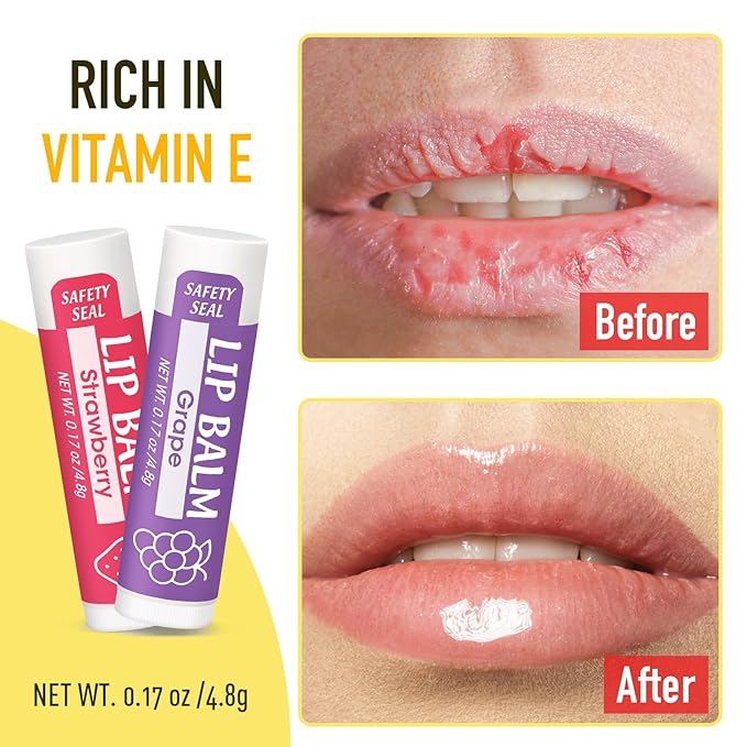 Lip Balm, 8 Pack Natural Bulk with Vitamin E & Coconut Oil, Moisturizing Dry Cracked Lips Protection, 8 Flavors - Stocking Stuffers