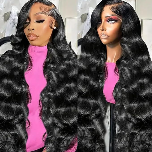 13x6 HD Lace Front Wigs Human Hair Pre Plucked 200% Density Body Wave Lace Frontal Wigs Human Hair for Women 32 Inch Glueless Wigs Human Hair Pre Plucked Natural Black Color