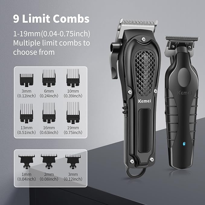 KEMEI Professional Hair Clippers Set for Men, Cordless Rechargeable Barber Clippers & Trimmers Kit, Clippers for Hair Cutting, Gifts for Men