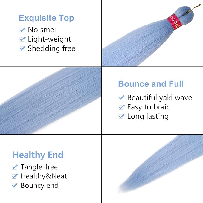 Baby Blue Braiding Hair Extension, 28 Inches Pre Stretched Braiding Hair for hair Braids,2 Packs Yaki Texture Synthetic Braid Hair
