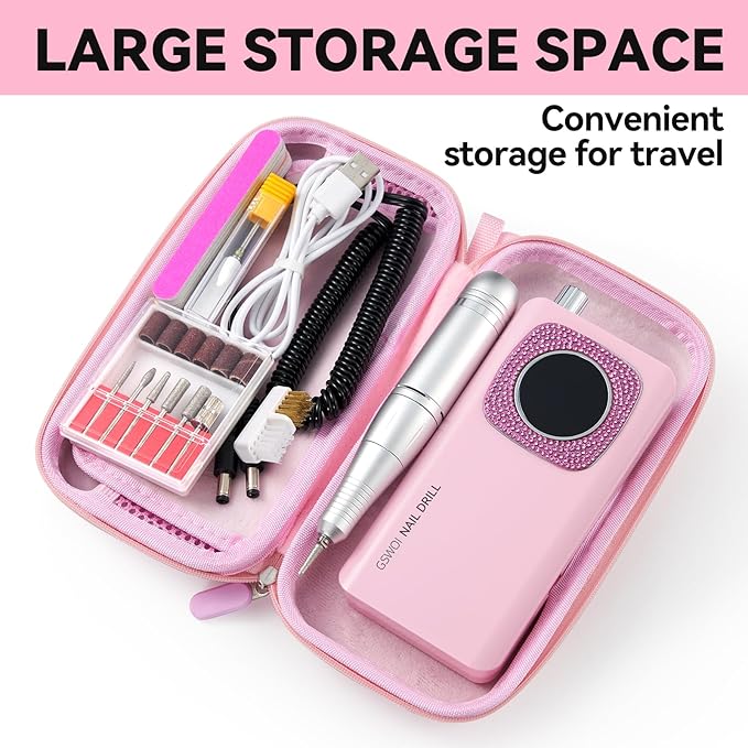 45000RPM Professional Portable Nail Drill Electric File with Pink diamond， Rechargeable Nail E File Machine with Bits & Clean for Acrylic Nails Remove Nail Gel Polish Manicure, Cordless