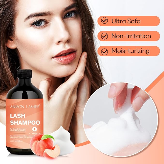 ARISON LASHES Lash Shampoo Eyelash Extension Cleanser, Lash Extension Shampoo, Professional Lash Shampoo for Lash Extensions Eyelid Foaming Cleanser for Salon and Home Use 500ML