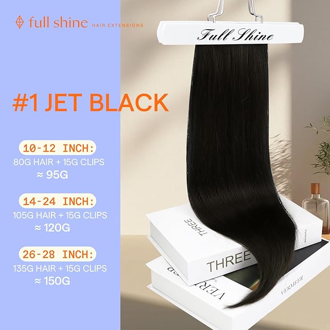 Full Shine Black Clip in Hair Extensions Human Hair 18 Inch Invisible Hair Clip in Extensions for Women Black Straight Hair Extensions Clip in Human Hair 7 Pcs