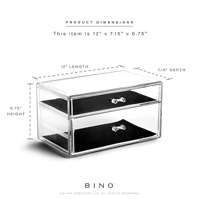 BINO | 2 Drawer Makeup Organizer - Madison Avenue | THE MANHATTAN SERIES | Makeup Drawer Organizer | Makeup Storage | Cosmetic Organizer | Vanity Organizer | Clear Makeup Organizers And Storage Cases