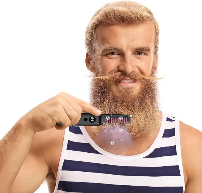 Beard Straightener for Men, Heated Beard Brush, Cordless Beard Hot Comb for Medium to Long Beards, with Travel Case, Rechargeable, 3 Temp Settings, Ionic Technology, Grooming Gift for Men(Black)