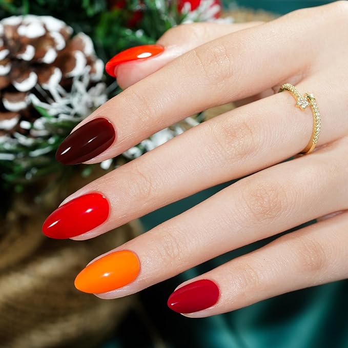 Red Press on Nails - 5 Styles Soild Almond Press on Nails Short, Bt Art Box Press On Nails，Soft Gel x Coat Nails False Nails in 32 Sizes -160PCS Soft Gel Fake Nails Kit for Valentines Day Gift