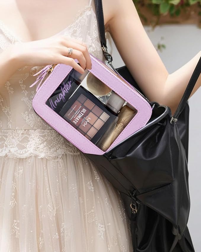 Clear Makeup Bag, Small Makeup Bag TSA Approved Toiletry Bag Cosmetic Travel Bag Cute Makeup Bag Organizer Makeup Case Pouch Car Essentials for Women Men