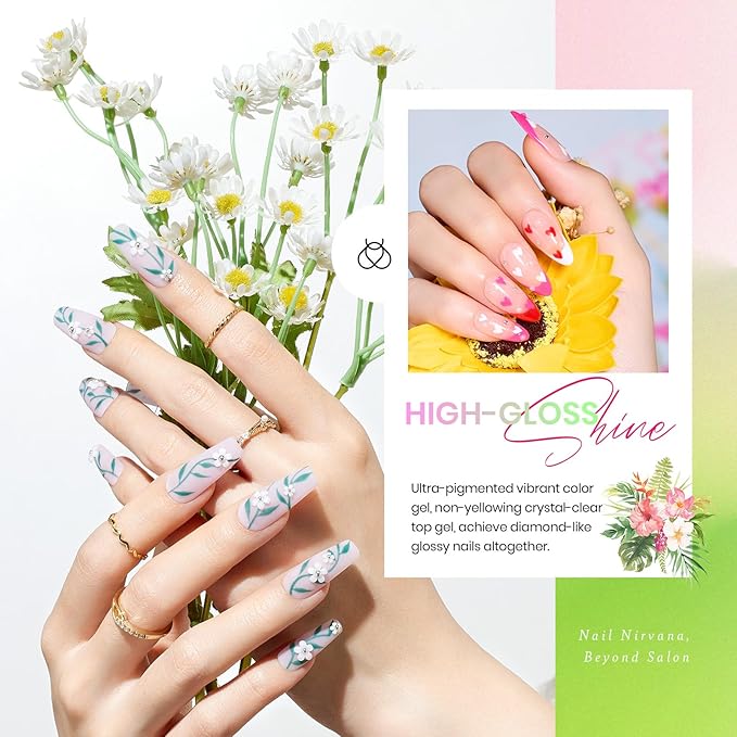 beetles Gel Polish Nail Set 36 Colors Floral Rhapsody Collection Pastel Bright Girly Sparkle Glitter Polish with 3Pcs Base Matte & Glossy Top Soak off Uv Lamp All Seasons Gifts for Her