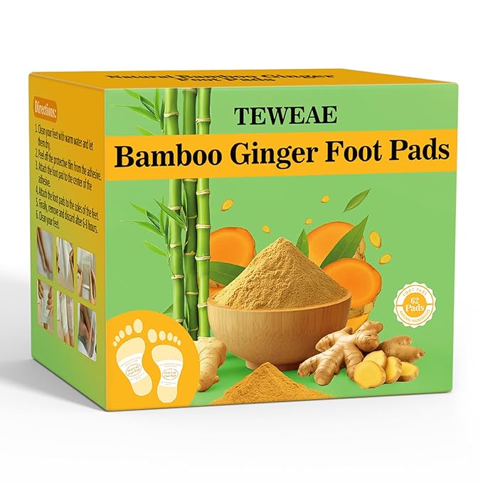 62 Pads Turmeric & Ginger Foot Pads, Pure Natural, Bigger Adhesive, Breathable Sheet Foot Pad with Wormwood, Bamboo Vinegar for Men & Women