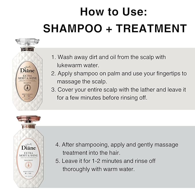 Moist Diane Keratin Shampoo and Conditioner Set for Smooth Hair Women & Men, Organic Hair Care with Argan Oil & Coconut Oil from Japan, Silicone & Sulfate Free, Extra MOIST& SHINE, 30.4 Fl Oz