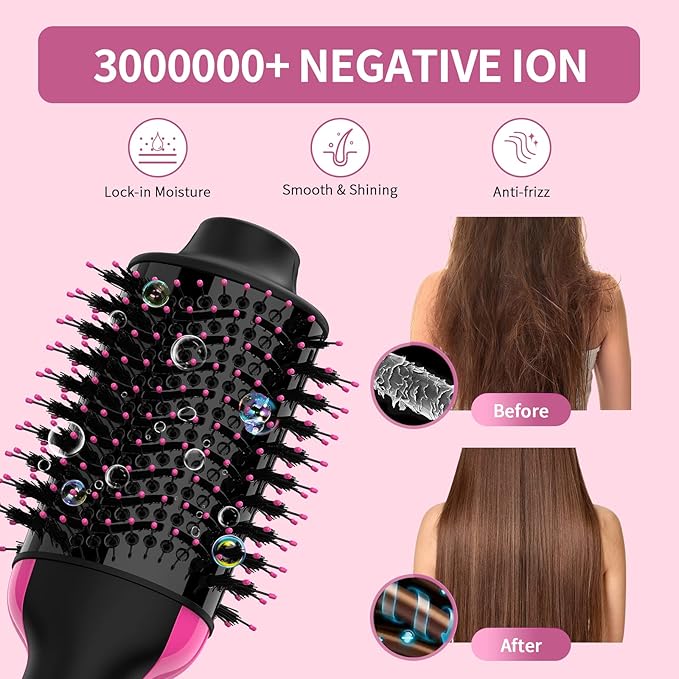 Hair Dryer Brush Blow Dryer in One Upgraded 4 in 1 Hair Dryer and Styler Volumizer with Negative Ion Anti-frizz Ceramic Titanium Barrel Hot Air Brush Hair Straightener Brush