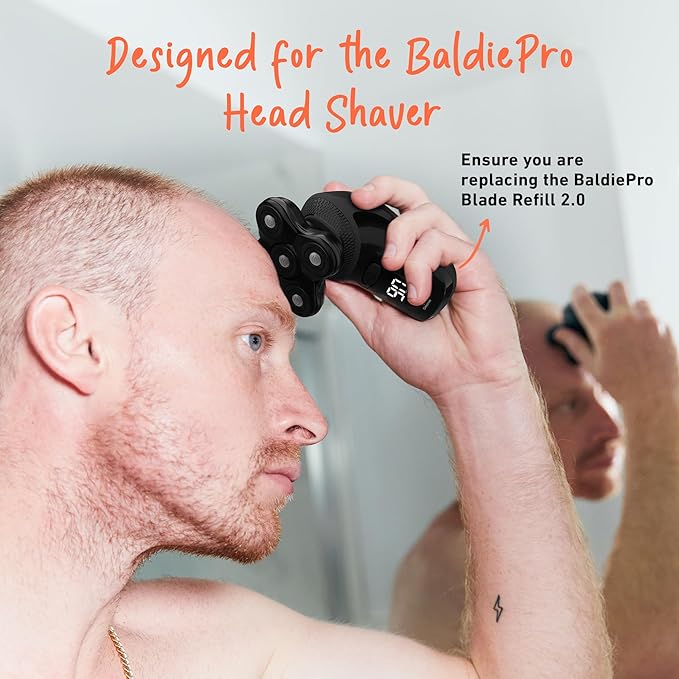 Groomie BaldiePro Cordless Bald Head Shavers for Men, Blade Refill 2.0 - Waterproof Head Shavers Replacement Head - Electric Hair Shaver & Head Razor for Bald Men, Men's Rotary Shaver for Smooth Shave