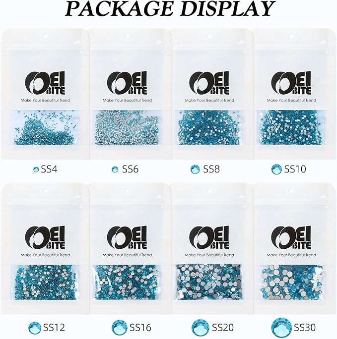 Aquamarine Flatback Rhinestones, Glass Rhinestones for Nail Art and Craft, Glue Fix, Loose Crystal Gemstones(Aquamarine, SS10, 1440pcs, 2.7-2.8mm)