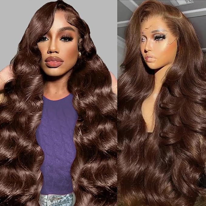 28 Inch Chocolate Brown Lace Front Wig - 200 Density Body Wave 13x6 HD Lace Fronts Pre-Plucked, Glueless Wig
