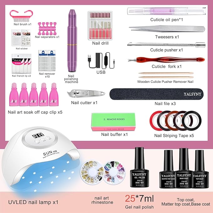Gel Nail Polish Kit,With UV LED Nail Dryer,Electric nail drill kit,Nail Tools DIY Home