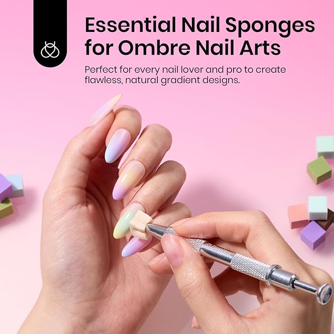 Beetles 204Pcs Soft Nail Sponges for Ombre, Colorful Nail Art Sponges With Grabbing Pen, Aura Nails, Ombre Nail Brush, Manicure Nail Art Tool, Professional Accessories Supplies Nail Art DIY Home Salon