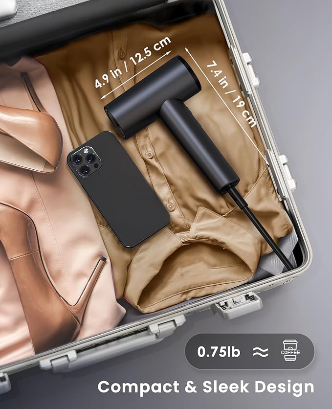 Ionic Hair Dryer, High-Speed Blow Dryer - 150,000 RPM Brushless Motor, 500 Million Negative Ions, Ultra-Light & Small, Smart Temp Control, Quiet Hairdryer for Women, Ideal for Travel, Home