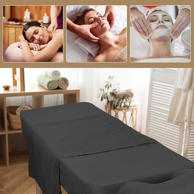 12 Pcs 4 Sets Premium Microfiber Massage Table Sheet Set, Include Massage Table Cover, Massage Fitted Sheet, Massage Face Rest Cover for Beauty Salon Spa Hair Salon (Black)