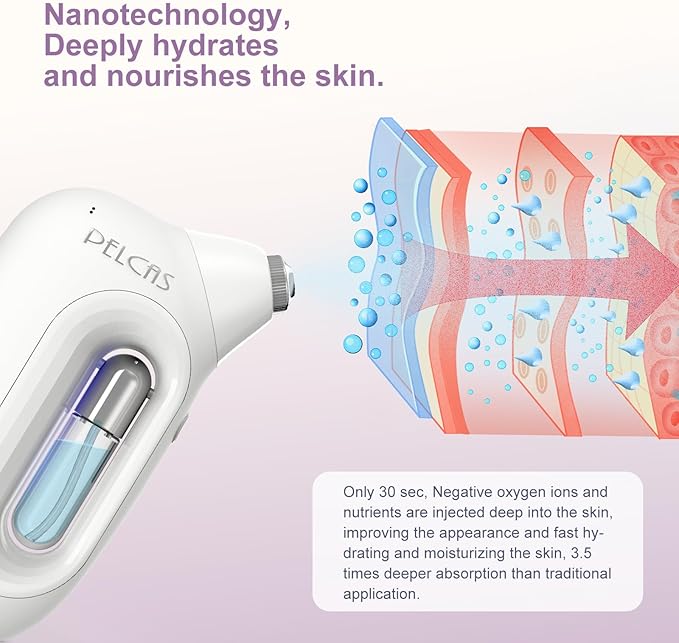 PELCAS Cordless Facial Mister, 0.2mm Nano Facial Mist Sprayer, 65Kpa Oxygen Facial Machine, Airbrush for Skincare, Serum, Toner, Facial Essence SPA at Home