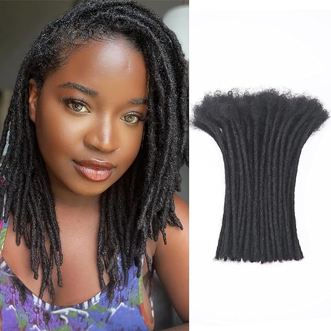6 Inch 0.6cm Thickness Loc Extensions Human Hair 10 Strands Dreadlock Extensions Real Human Hair For Women Men Kids 100% Full Handmade Permanent Locs Extensions Can Be Dyed And Bleached (Natual Black)