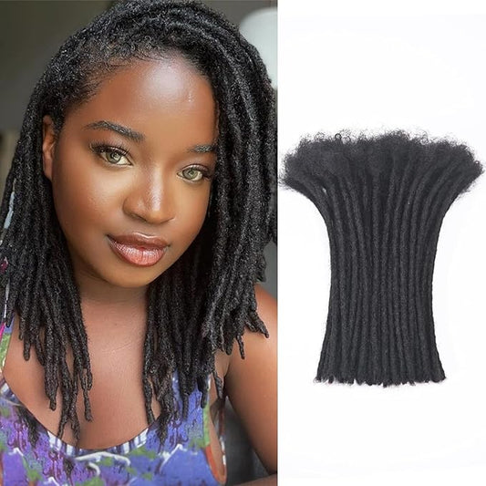 6 Inch 0.6cm Thickness Loc Extensions Human Hair 30 Strands Dreadlock Extensions Real Human Hair For Women Men Kids 100% Full Handmade Permanent Locs Extensions Can Be Dyed And Bleached (Natual Black)