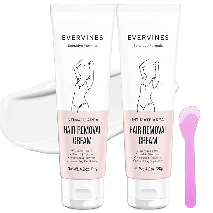 Hair Removal Cream for Women: Bikini Line Intimate Area Depilatory for Face Legs and Underarms - Gentle Formula for Home and Travel Use - Includes Scraper (4.2oz)