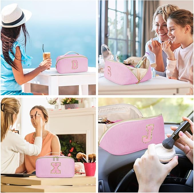 Gifts for Girls, Initial Travel Makeup Bag Women's Day Gift Make up Bag Cosmetic Bags Monther's Day Gifts, Personalized Stuff Bag Cute Makeup Bag Birthday Gifts for Women/Friend/Mother Pink - U