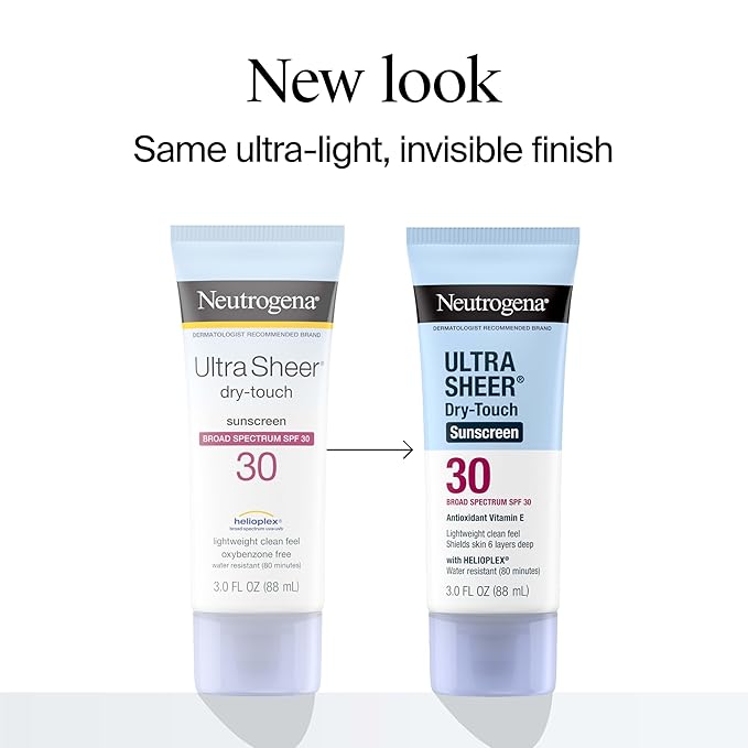 Neutrogena Ultra Sheer Dry-Touch Sunscreen For Face & Body, SPF 30 Broad Spectrum UVA/UVB Protection, Lightweight Water Resistant & Non-Greasy, Travel Size Sunscreen, 3 fl. oz, Pack of 3
